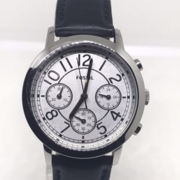 Fossil BQ3229 White Dial Black Leather Strap - Picture 1 of 7